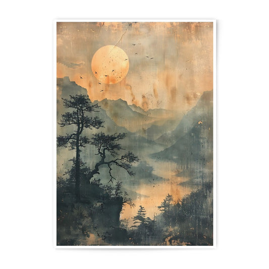 Zen Landscape Photographic Print, Mountain Art Print, Asian Art, Sunset Landscape, Peaceful Home Decor, Nature Art, Japanese Art - Tawshia