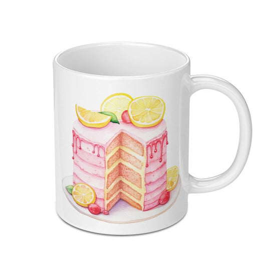 Watercolor Cake Mug, Lemon Cake Slice Coffee Mug, Dessert Lover Gift, Birthday Gift Idea, Foodie Mug, Cute Mug for Her, Pastry Mug - Tawshia