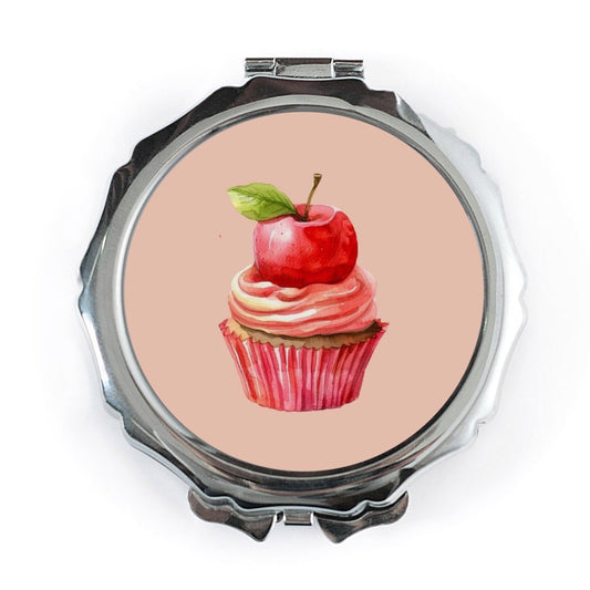 Apple Cupcake Pocket Mirror, Cute Foodie Mirror, Sweet Treat Makeup Mirror, Unique Handbag Accessory, Gift for Her, Compact Mirror - Tawshia