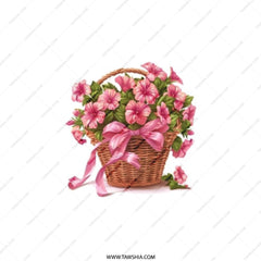 Pink Petunia Flowers Pocket Mirror, Floral Basket Design, Compact Mirror, Purse Mirror, Gift for Her, Cosmetic Mirror, Travel Mirror - Tawshia