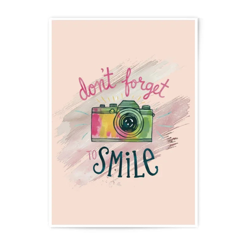 Don't Forget to Smile Photographic Print, Camera Wall Art, Inspirational Quote, Photography Gift, Positive Vibes, Home Decor - Tawshia