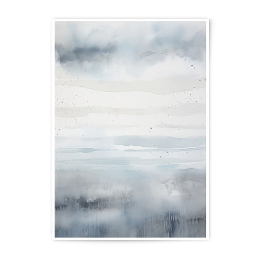 Abstract Landscape Photographic Print, Watercolor Art, Modern Home Decor, Minimalist Wall Art, Serene Artwork, Blue and Gray Palette - Tawshia