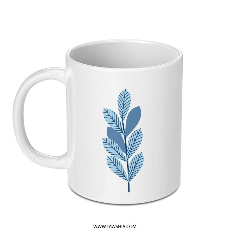 Blue Leaf Mug, Botanical Coffee Cup, Nature Lover Gift, Minimalist Design, Modern Mug, Unique Coffee Mugs, Plant Mug, Housewarming Present - Tawshia