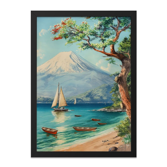 Tranquil Mountain Lake Wall Art, Sailboat Painting Print, Asian Inspired Artwork, Serene Landscape Decor, Peaceful Scenery Fine Art Print - Tawshia