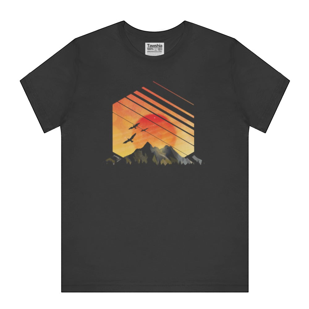Sunset Mountain Birds Black Graphic Tee product