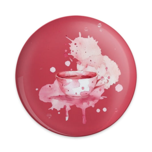 Watercolor Tea Cup Pinback Button, Cute Drink Badge, Unique Tea Lover Gift, Pink Aesthetic Pin, Trendy Accessory, Collectible Button Pin - Tawshia