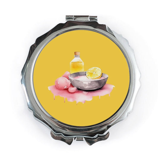 Spa Day Pocket Mirror, Bath Bomb Art, Lemon Slice Compact Mirror, Self Care Gift, Cute Makeup Mirror, Wellness Pocket Mirror - Tawshia