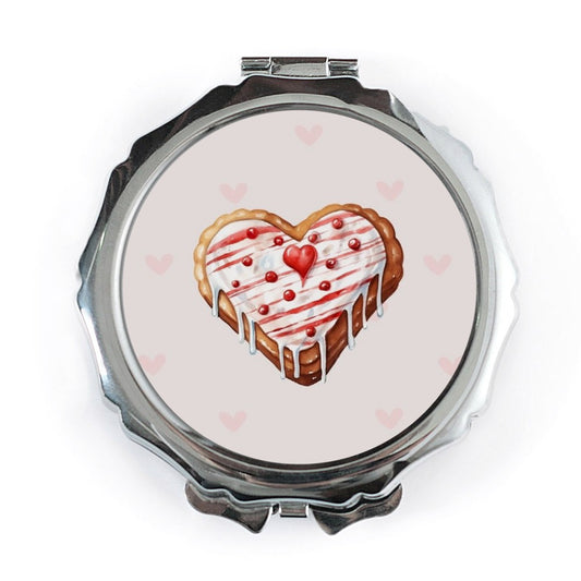 Heart Cookie Pocket Mirror, Valentines Day Gift, Sweet Treat Design, Cute Pocket Mirror, Compact Mirror, Makeup Mirror, Purse Mirror - Tawshia