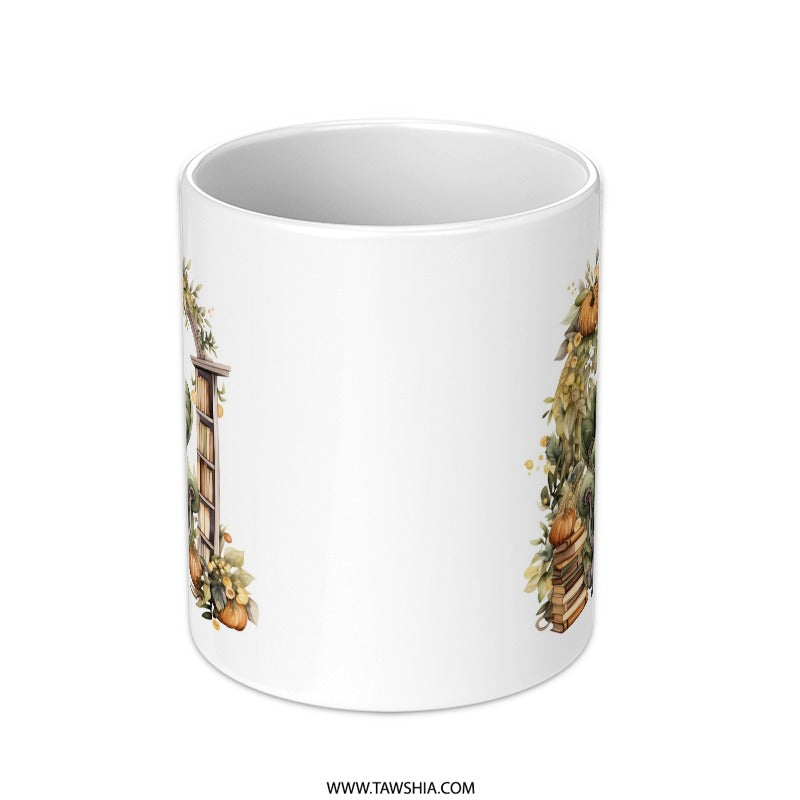 Autumn Reading Nook Mug, Cozy Chair Coffee Mug, Book Lover Gift Mug, Fall Decor Mug, Pumpkin and Books Mug, Thanksgiving Mug - Tawshia