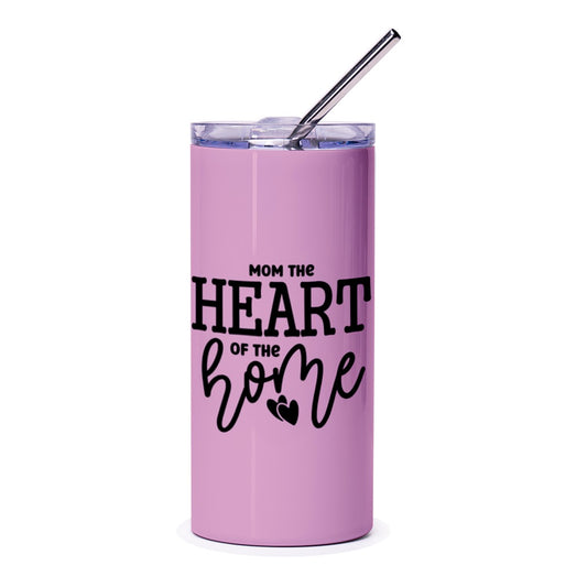 Mom the Heart of the Home Tumbler, Mother's Day Gift, Mom Birthday Gift, Gift for Her, Mom Tumbler with Straw, Pink Tumbler - Tawshia