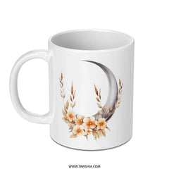 Crescent Moon Floral Mug, Celestial Coffee Mug, Unique Tea Cup, Witchy Decor Mug, Floral Design Mug, Spiritual Gift Mug, Nature Inspired Mug - Tawshia
