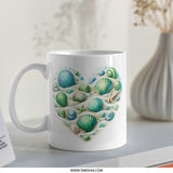 Seashells Heart Mug, Beach Lover Gift, Ocean Theme Mug, Coastal Decor, Sea Shell Art Coffee Mug, Beach House Gift, Nautical Mug - Tawshia