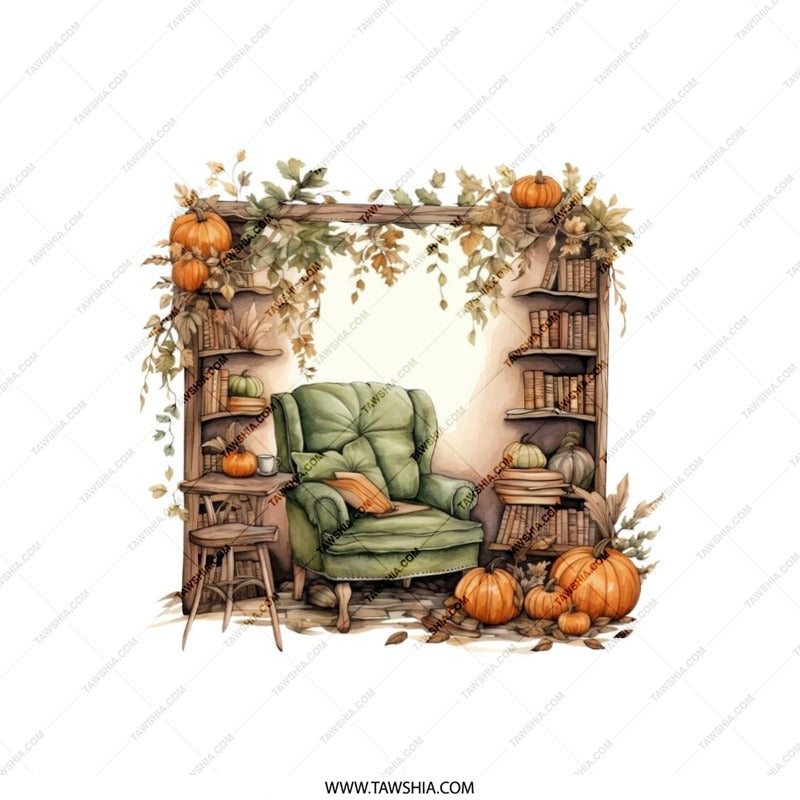 Autumn Reading Nook Pillow, Cozy Fall Decor, Pumpkin Season, Book Lover Gift, Home Decor Pillow - Tawshia
