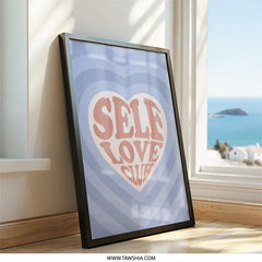 Self Love Club Wall Art, Trendy Wall Decor, Heart Illustration, Pastel Aesthetic Art, Inspirational Print, Cute Room Decor - Tawshia