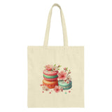 Macaron Stack Tote Bag, Cherry Blossom Design, Cute Foodie Gift, Pastel Dessert Art, Whimsical Illustration, Everyday Bag, Book Bag - Tawshia