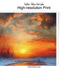 Winter Sunset Photographic Print, Frozen River Art, Colorful Sky Reflection, Landscape Photography, Home Decor, Wall Art, Nature Print - Tawshia