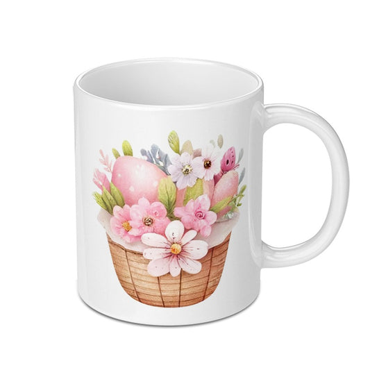 Easter Mug, Basket of Flowers, Easter Eggs, Spring Decor, Watercolor Mug, Easter Gift Idea, Floral Mug, Holiday Mug, Coffee Mug - Tawshia