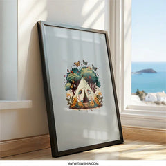Camping Tent Wall Art, Butterfly Art Print, Nature Scenery Artwork, Modern Home Decor, Adventure Wall Decor, Tent and Butterfly Print - Tawshia