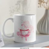 Watercolor Tea Cup Mug, Coffee Mug, Pink Watercolor Splash, Unique Gift Idea, Tea Lover Gift, Drinkware, Hot Cocoa Mug (137 characters) - Tawshia