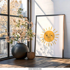 Smiling Sun Wall Art, Kids Room Decor, Sunshine Print, Nursery Art, Happy Sun Illustration, Bright Wall Decor, Cheerful Home Decor (138) - Tawshia