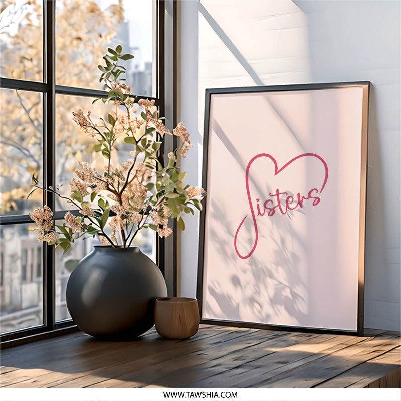 Sisters Wall Art, Heart Sisters Print, Sisterhood Wall Decor, Best Sister Gift, Sister Love Art, Sister Birthday Present, Sister Art Print - Tawshia