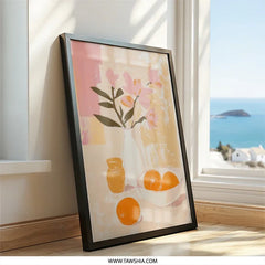 Floral Still Life Wall Art, Kitchen Wall Decor, Modern Art Print, Flower Vase Artwork, Orange Art, Botanical Art, Home Decor, Framed Art - Tawshia