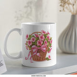 Floral Basket Mug, Flower Mug, Floral Coffee Mug, Pink Flowers, Gift Mug, Birthday Mug, Easter Mug, Mother's Day Gift - Tawshia
