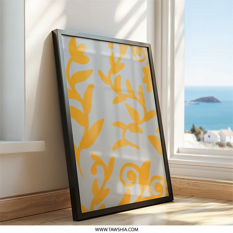 Golden Floral Wall Art, Botanical Print, Abstract Leaves Decor, Trendy Home Art, Elegant Wall Hanging, Neutral Tones, Modern Artwork - Tawshia