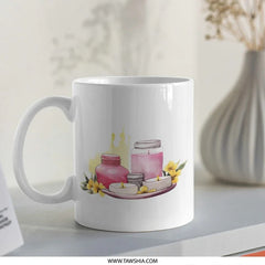 Spa Mug, Watercolor Candle Mug, Relaxation Mug, Self Care Gift, Floral Tea Cup, Wellness Mug, Gift for Her, Aromatherapy Mug - Tawshia