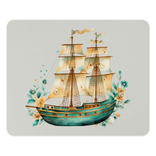 Floral Ship Mouse Pad, Watercolor Boat, Nautical Decor, Office Desk Accessory, Unique Gift Idea, Computer Mat, Sailing Art - Tawshia
