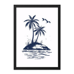 Tropical Island Wall Art, Palm Tree Print, Coastal Decor, Beach House Art, Navy Blue Island Scene, Ocean View Wall Decor, Vacation Vibes - Tawshia