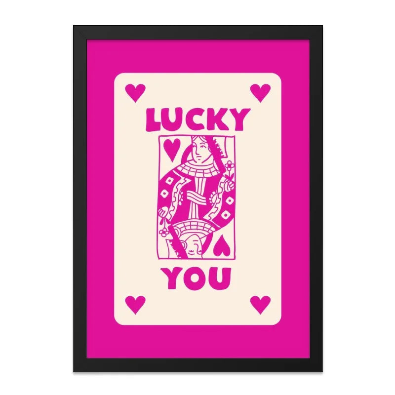 Lucky You Queen of Hearts Wall Art, Playful Card Art, Modern Home Decor, Pink Wall Art, Trendy Print, Unique Gift Idea, Wall Decor - Tawshia