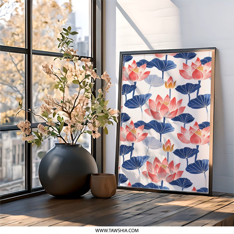 Lotus Flower Wall Art, Floral Wall Decor, Botanical Art Print, Elegant Home Decor, Nature Inspired Art, Serene Wall Hanging - Tawshia