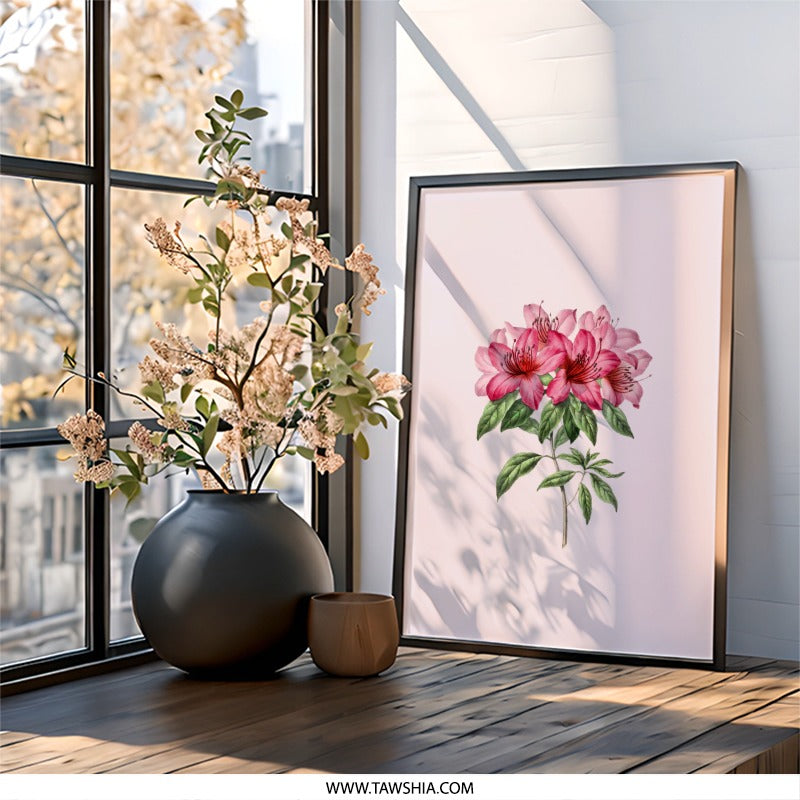 Azalea Wall Art, Floral Print, Pink Flower Artwork, Botanical Home Decor, Elegant Wall Hanging - Tawshia