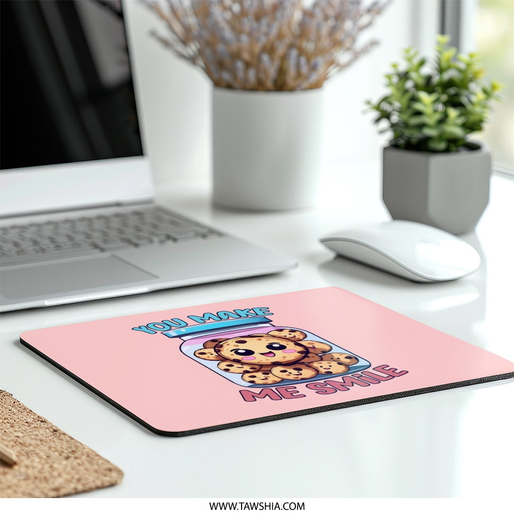 You Make Me Smile Mouse Pad, Cute Cookie Jar, Kawaii Desk Decor, Positive Vibes, Unique Office Gift, Smiling Cookies - Tawshia