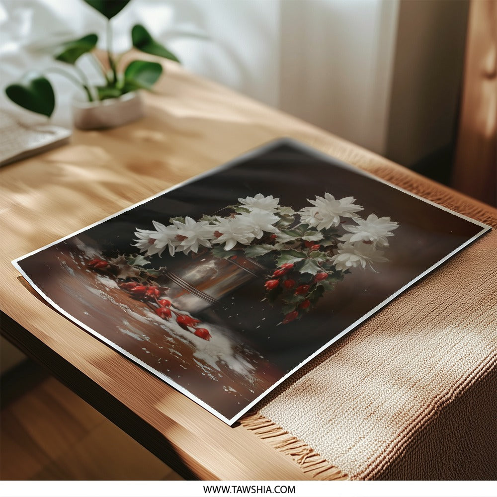 Schlumbergera Print, Christmas Cactus Art, Floral Photographic Print, Botanical Wall Decor, Home Art Print, White Flower Photo - Tawshia