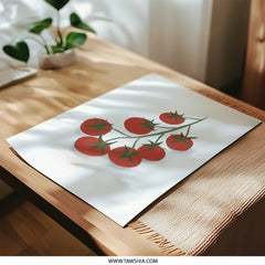 Tomato Photographic Print, Kitchen Wall Art, Food Illustration, Red Tomato Branch, Botanical Art Print, Modern Farmhouse Decor - Tawshia