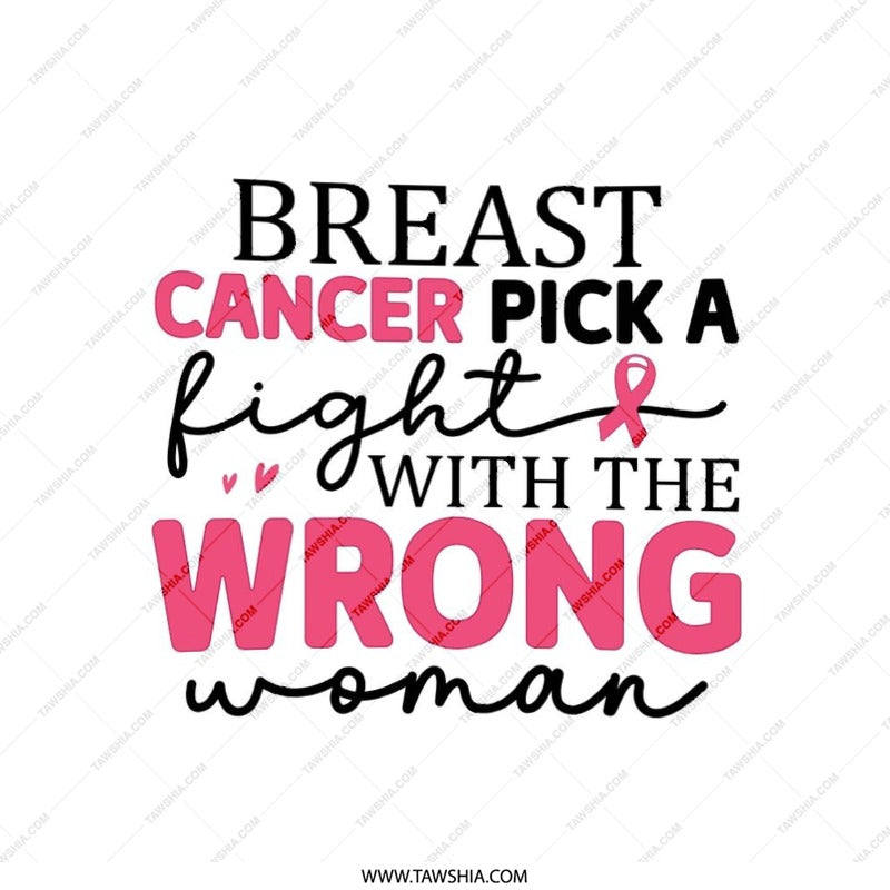 Breast Cancer Pillow, Pick A Fight With The Wrong Woman Pillow, Awareness Ribbon Gift, Inspirational Support Pillow - Tawshia