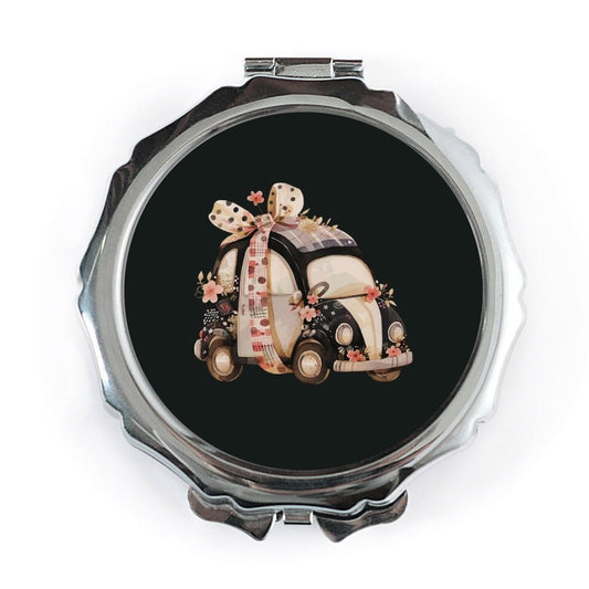 Floral Car Pocket Mirror, Cute Car Gift, Beetle Car Compact Mirror, Car Lover Gift, Stylish Makeup Mirror, On The Go Mirror, Handbag Mirror - Tawshia