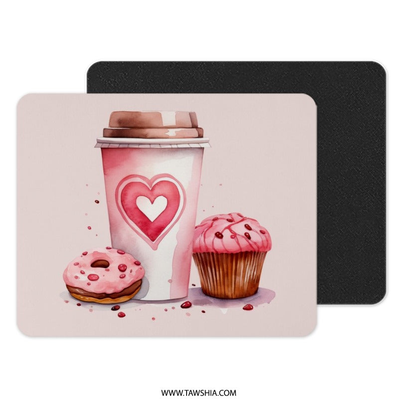 Coffee Love Mouse Pad, Cupcake Donut Mousepad, Heart Drink Mouse Pad, Foodie Mouse Pad, Cute Desk Decor, Office Accessories, Pink Mousepad - Tawshia