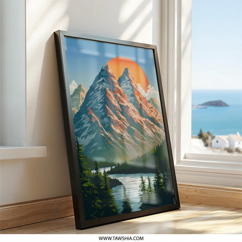 Mountain Wall Art, Landscape Print, Nature Art, Mountain Scenery, Sunset Art, Outdoor Decor, Lake View, Forest Art, Adventure Wall Art - Tawshia