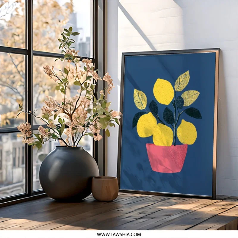 Lemon Wall Art, Citrus Print, Botanical Decor, Kitchen Art, Fruit Illustration, Bright Wall Art, Modern Art Print (138 characters) - Tawshia
