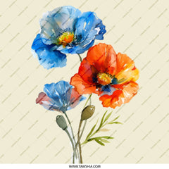 Watercolor Floral Pinback, Poppy Flower Pin, Colorful Flower Pin, Unique Floral Design Pinback, Artistic Flower Pinback, Button Pin - Tawshia
