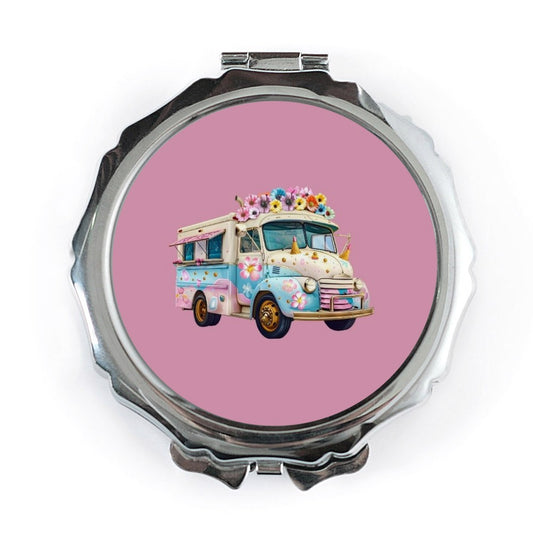 Floral Ice Cream Truck Pocket Mirror, Cute Compact Mirror, Trendy Pocket Mirror, Vintage Car Mirror, Gift For Her, Travel Mirror - Tawshia