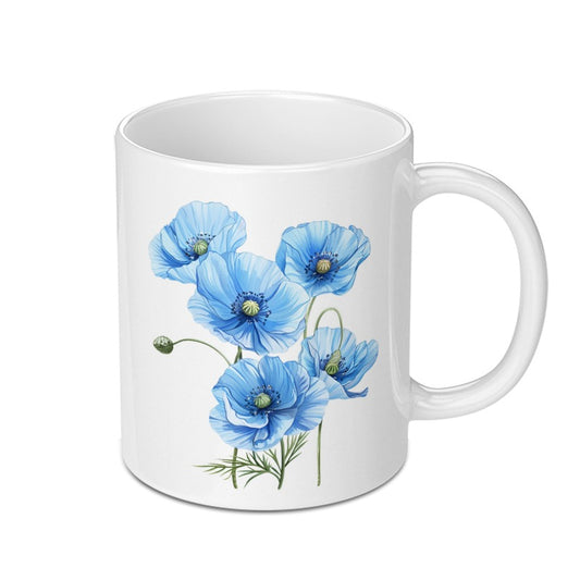 Blue Poppy Flower Mug, Floral Coffee Mug, Watercolor Floral Mug, Spring Mug, Gift for Her, Botanical Mug, Flower Lover Gift - Tawshia