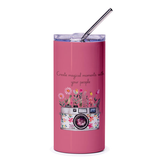Floral Camera Tumbler, Inspirational Quote Tumbler, Photography Lover Gift, Travel Tumbler, Unique Design Tumbler - Tawshia