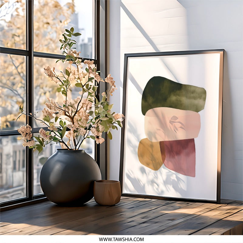 Abstract Shapes Wall Art, Earth Tone Print, Minimalist Art Print, Modern Home Decor, Contemporary Wall Decor, Gallery Wall Art - Tawshia