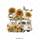 Sunflower Van Tote Bag, Butterflies Tote, Floral VW Camper Van, Boho Style Bag, Hippie Aesthetic, Nature Lover Gift, Unique Tote Design - Tawshia