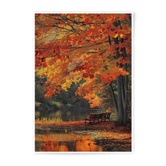 Autumn Reflections Photographic Print, Fall Colors Art, Lake Scene Decor, Cozy Bench Photo, Nature Wall Art, Landscape Photography - Tawshia