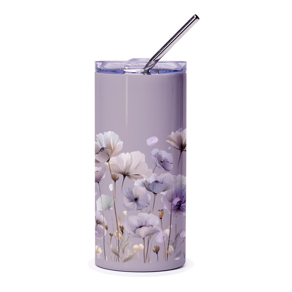 Lavender Floral Tumbler, Flower Tumbler with Straw, Botanical Tumbler, Purple Flower Gifts, Gift for Her, Elegant Tumbler, Drinkware - Tawshia